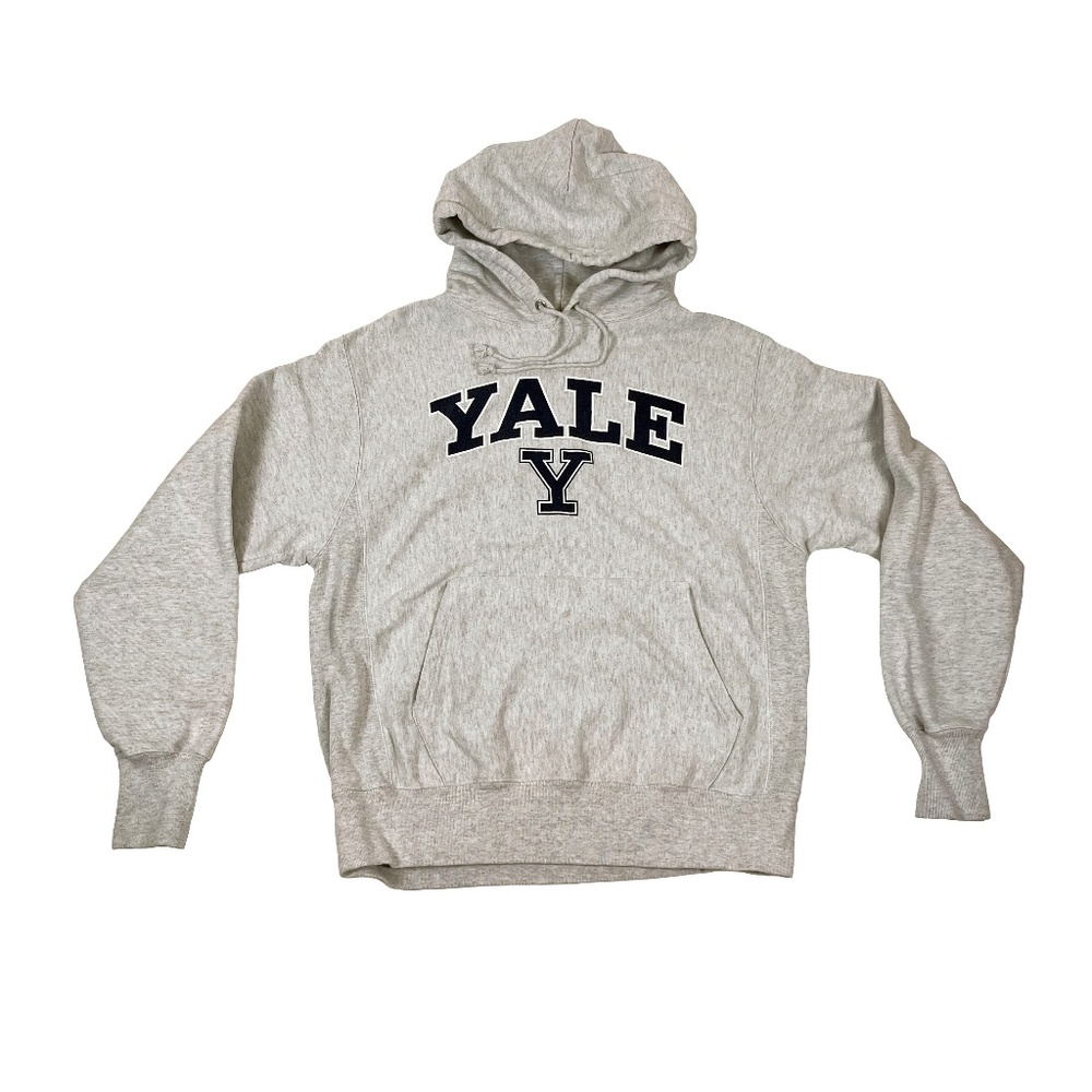 Yale University Champion Reverse Weave Sweatshirt Hoodie Gray Spellout